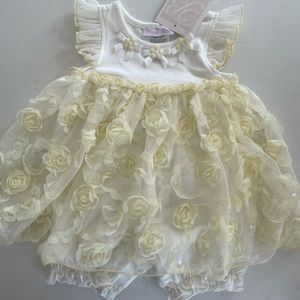 Brand new Bonnie baby off white and pale yellow dress